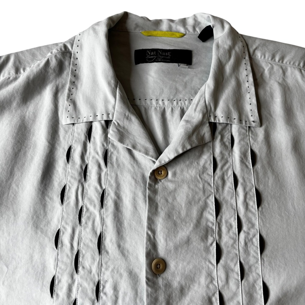 Nat Nast Camp Shirt Men's Short Sleeve Beige Cuban Collar Casual Shirt XXL